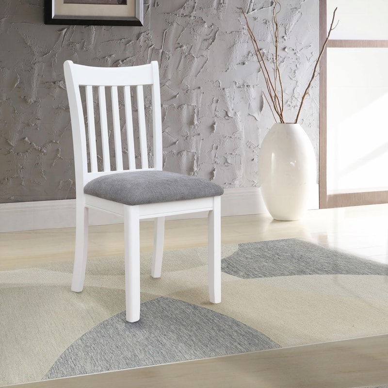 Set of 2 White Finish Dining Room Chairs with Cushioned Seats