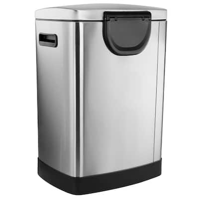 Elama 40 Liter 2 Compartment Large 10.6 Gallon Split Stainless Steel Step Trash Bin with Slow Close Mechanism