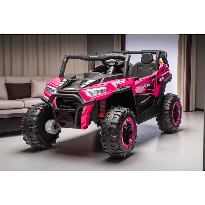 24V 4WD 2-Seater Kids Ride On UTV with Remote Control, Bluetooth Music, Dual Doors, LED Headlights,Suspension & Battery Display - Pink
