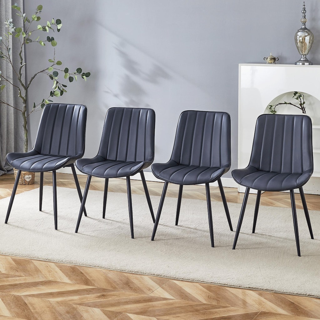Extended Seat Cushion Pu Dining Chair Set-Four Pieces,Ergonomic Design.Smooth Line Design,Integral Metal Leg Structure
