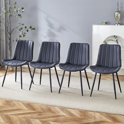Roomfitters PU Dining Chairs with Extended Cushions and Metal Legs, Ergonomic Design Set of 4 for Modern Homes
