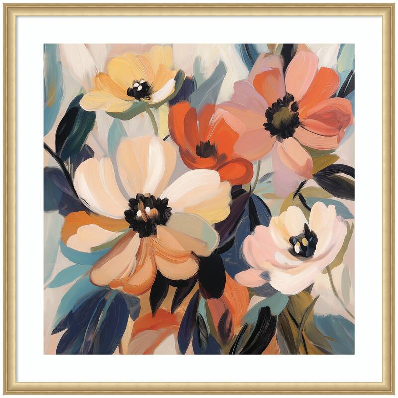 Kate and Laurel Framed Art Garden Bloom Abstract Bouquet III by The Creative Bunch Studio - 34x34 - Gold