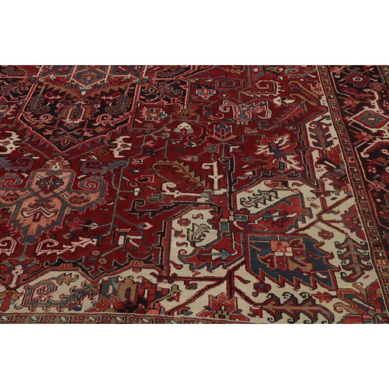 Hand Knotted Oriental 100% Wool Carpet Traditional Medallion Red Heriz Area Rug - 12' 2'' X 10' 0''