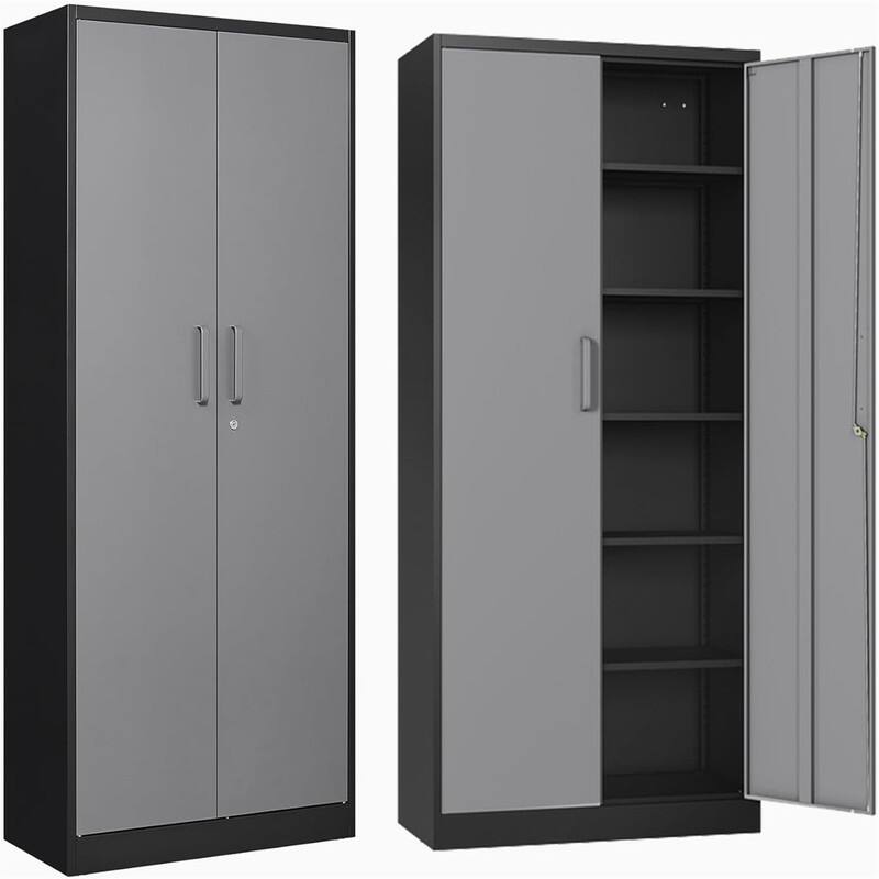 Storage Cabinet with Doors - Gray Black