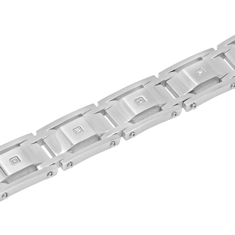 Steel Nation Stainless Steel Diamond Link Bracelet 0.05ctw