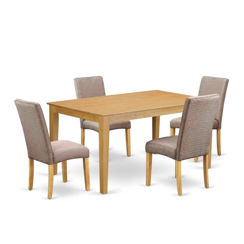 Dining Room Table Set 60 Inch Rectangle with 4 Chairs - Linen Fabric Dark Khaki Finish