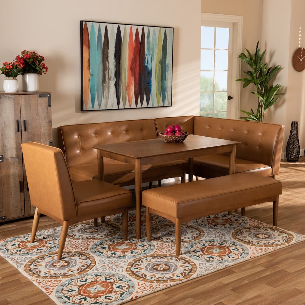 Arvid Tan Faux Leather and Walnut Finished Wood 5-PC Dining Nook Set