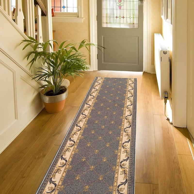 Custom Size Trellis French 31 Inch Wide Non-Slip Stair Runner Rug