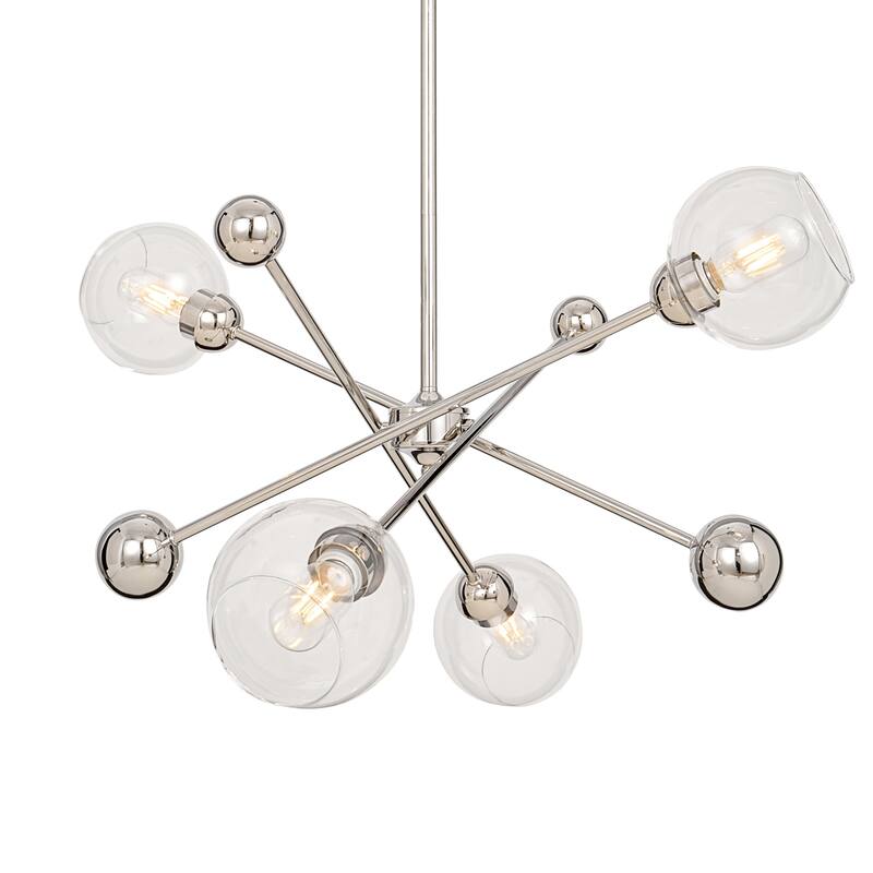 LamQee Sputnik Metal Chandelier with Clear Glass Globe Shades - Stainless Steel/6-Light