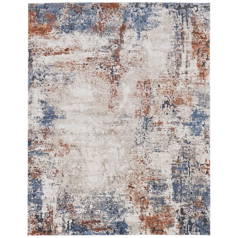 Grand Bazaar Odera Machine Made Distressed Modern Area Rug - 1'6" x 1'6" Square - Ivory/Blue/Taupe