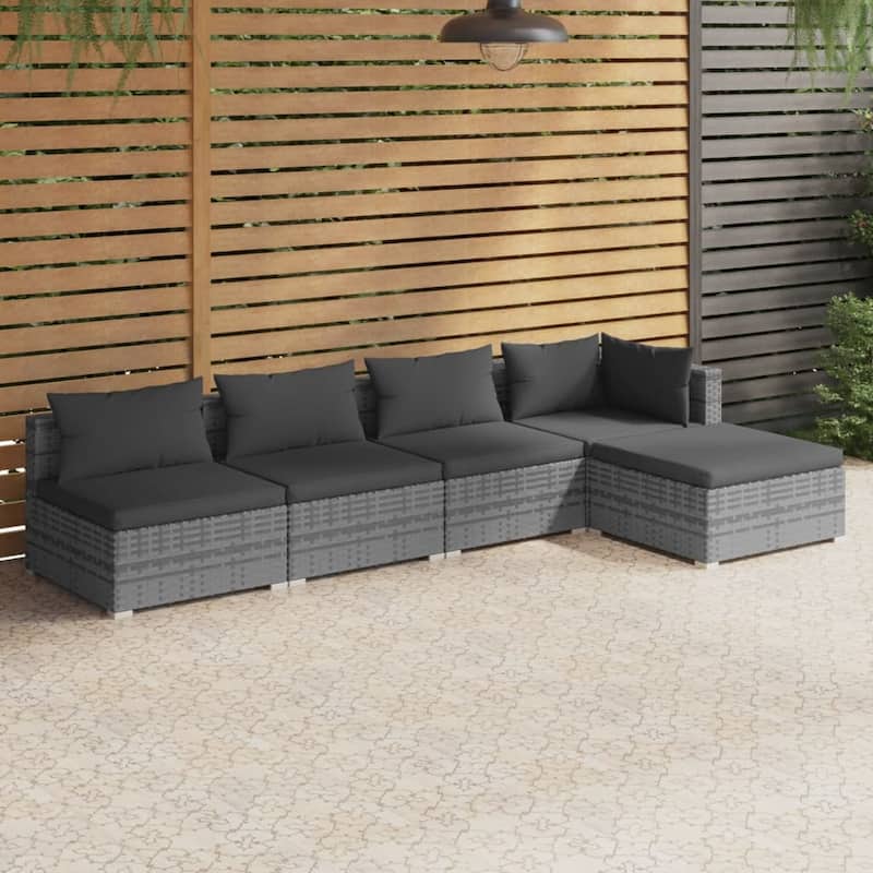 vidaXL Patio Lounge Set Outdoor Sectional Sofa Set Table Garden Poly Rattan - Grey 3 x Middle sofa