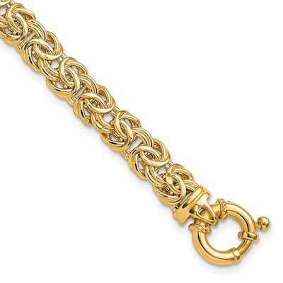 Curata 14k Yellow Gold Hollow Fancy 7mm Flat Byzantine Bracelet 7.5 Inch