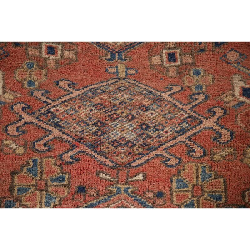 Geometric Heriz Persian Vintage Runner Rug Hand-Knotted Wool Carpet - 3'3"x 11'2"