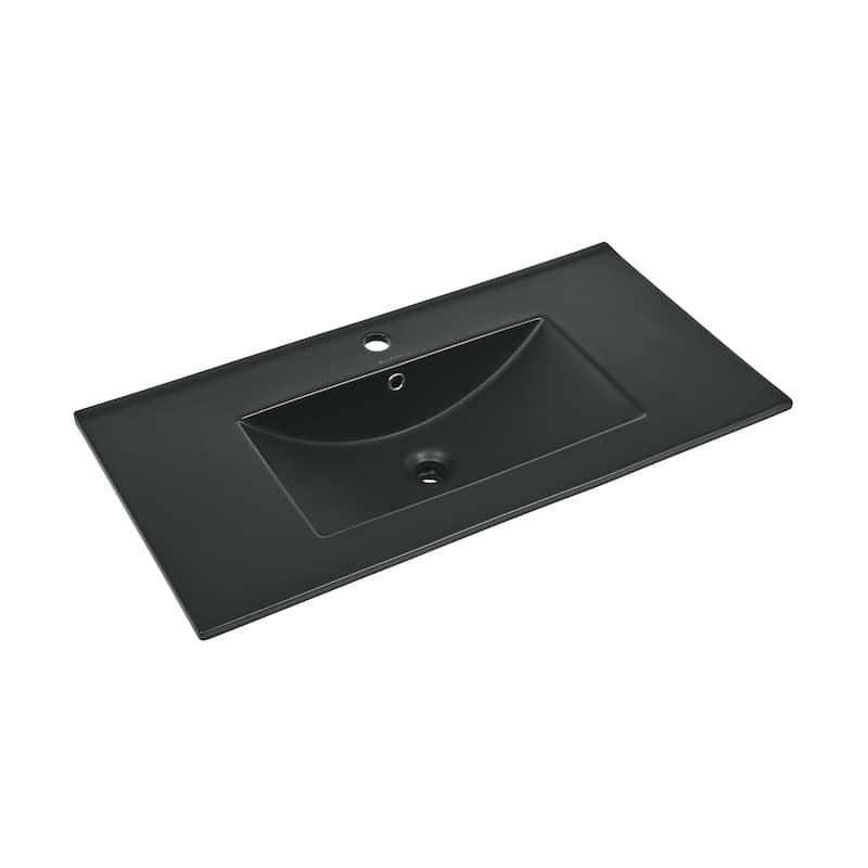 36 Inch Ceramic Vanity Sink Top in Matte Black - Matte Black