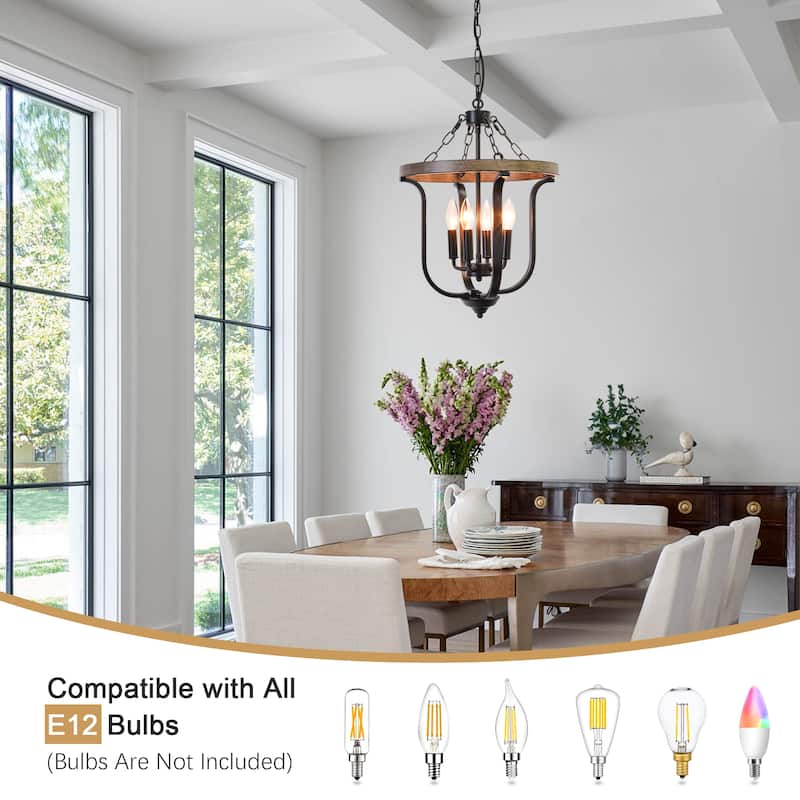 Farmhouse 4-Light Dimmable Cage Pendant Light Candle Chandelier for Kitchen Island