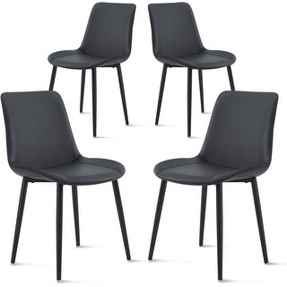 Set of 4 Modern Faux Leather Dining Chairs with Metal Base, Comfortable ...