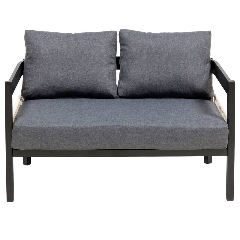 4 Pcs Outdoor Furniture Set, All-Weather Patio Conversation Set with Resistant Cushions, Sofa Chair and Coffee Table