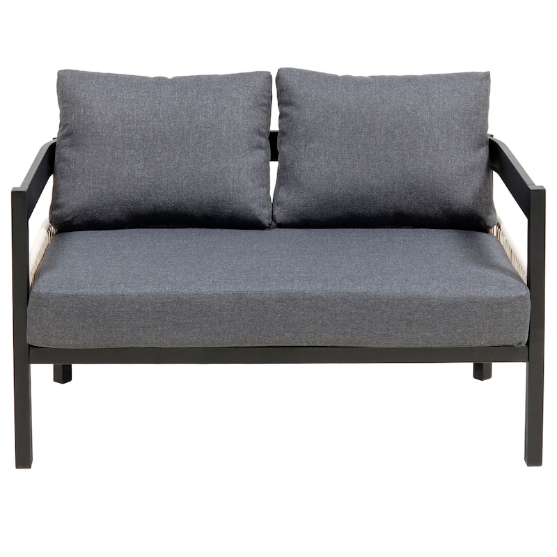 4-Piece Outdoor Patio Sofa Set with Table, Rattan Design, Waterproof Cushions, Iron Frame Furniture