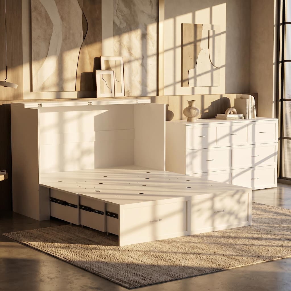 Murphy Cabinet Bed , Free-Standing Foldable Murphy Bed Credenza for Guest Room Dresser