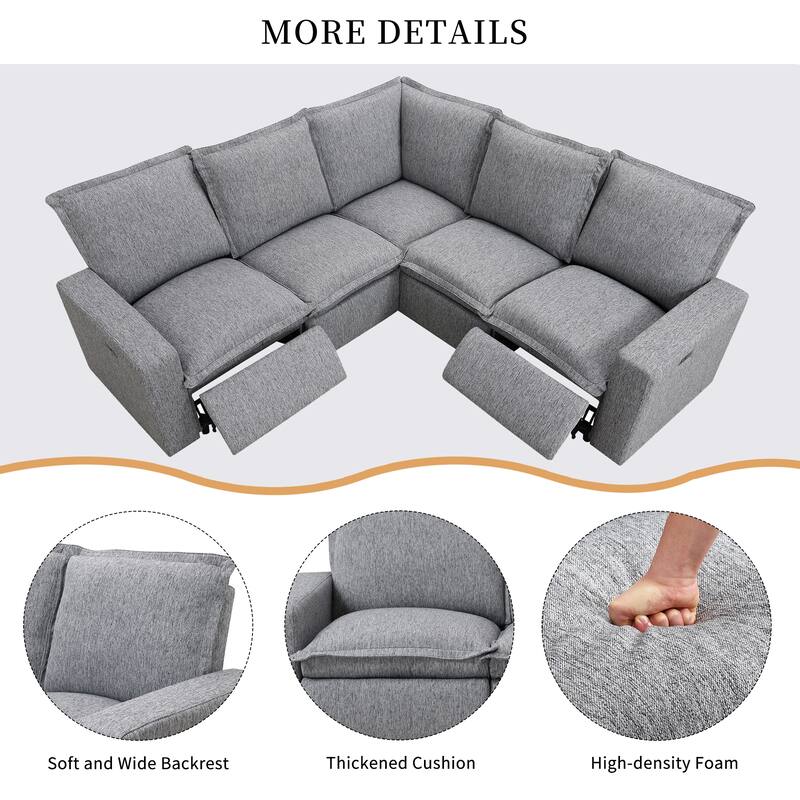89.76'' L-Shaped 5-Seat Sectional Sofa with Power Recliner Chair, USB Charging, and Plush Home Theater Comfort