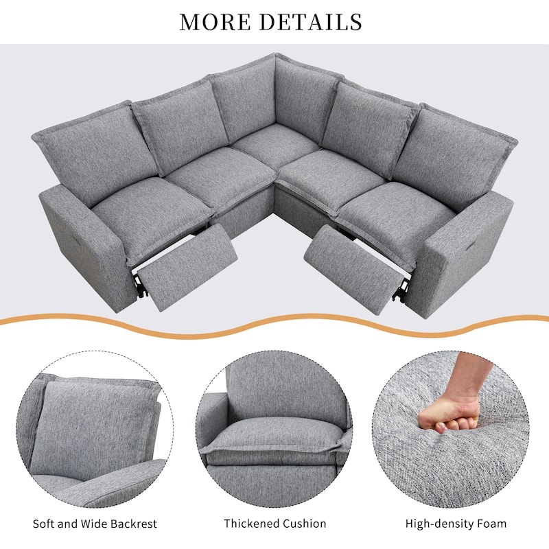 89.76'' L-Shaped 5 Seater Sectional Sofa with Power Recliner Chair, USB Charging, Plush Home Theater Seating