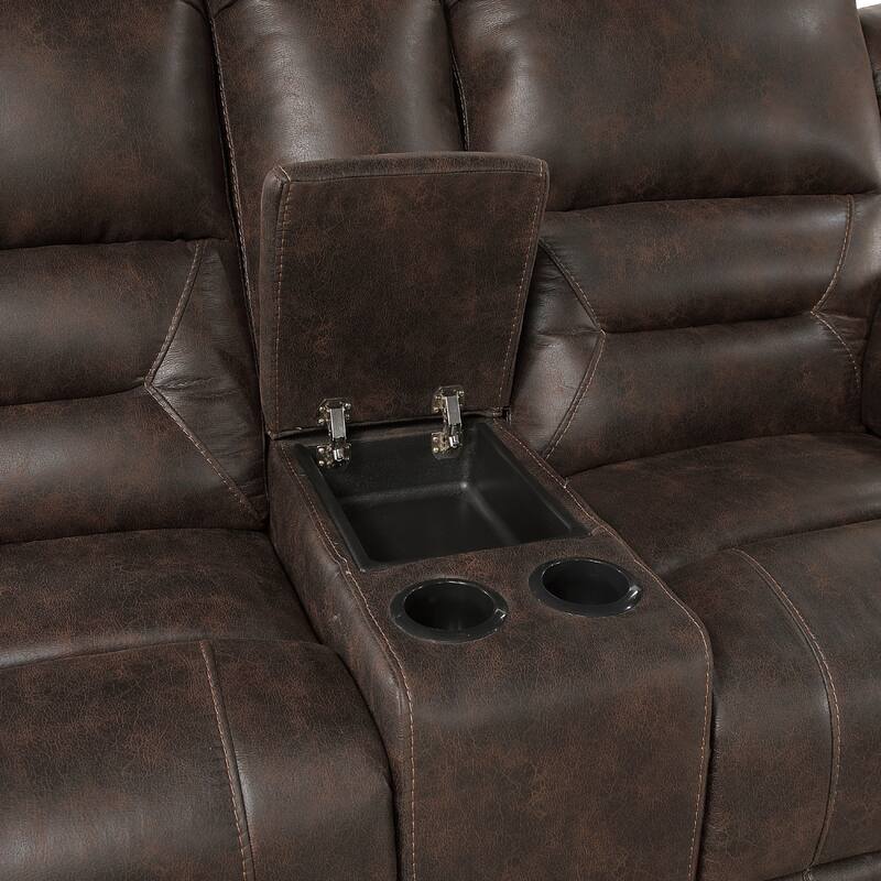 Henry Manual Double Reclining Loveseat, Console, Dark Brown Microfiber