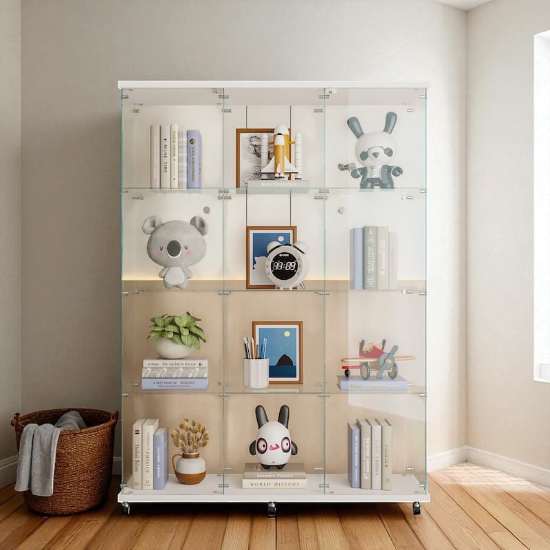 Extra Large Glass Display Cabinet with 4 Shelves, Floor Standing Curio Cabinet with Doors, Office Bedroom Storage