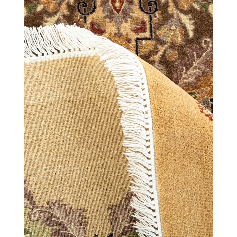 Overton Handknotted Wool Traditional Oriental Yellow Octagon Area Rug - 6' x 9'