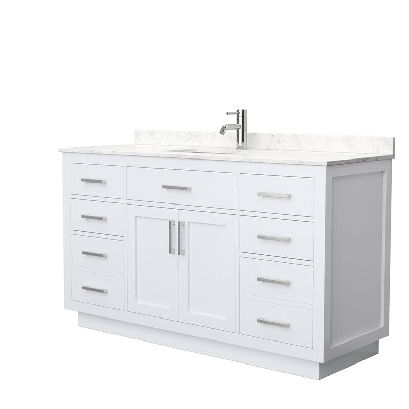 Beckett TK 60-inch Single Vanity, Cultured Marble Top - White, Nickel Trim, Carrara Cultured Marble Top