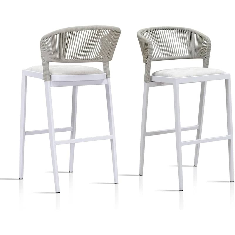 PURPLE LEAF Bar Stool Set of 2 Outdoor Rattan Bar Chair with Back Metal Bar Height Stool Wicker Barstool Dark Grey - N/A - BarHeight-Scallop Cushion