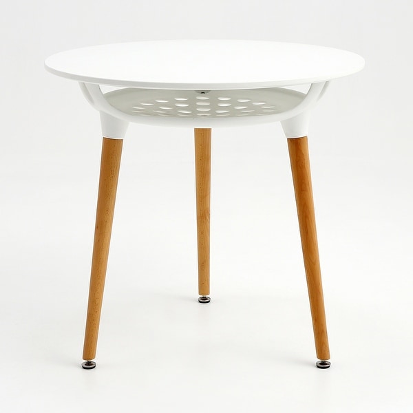 Mcombo Modern Round White Dining table Leisure Wood Tea Table Office Conference Pedestal Desk With Storage