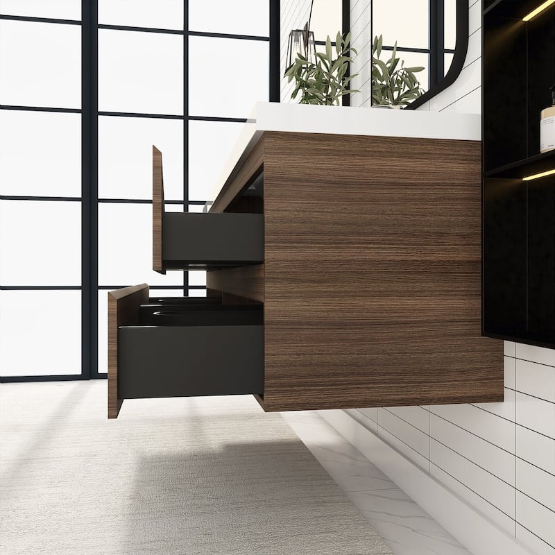 72 inch Wall-Mounted Bathroom Vanity Set with Integrated Resin Sink