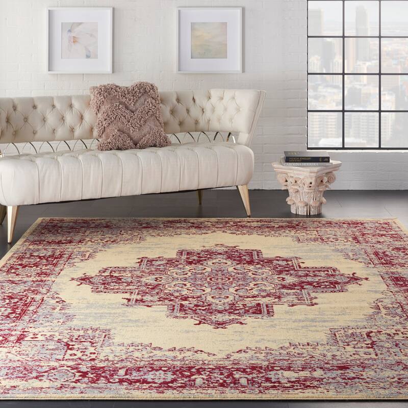 Nourison Grafix Distressed Vintage Medallion Area Rug - 7' x 9' - Red