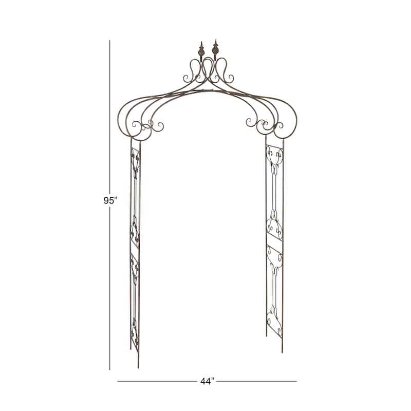 Black Metal Indoor Outdoor Scrollwork Arched Fleur De Lis Garden Arbor