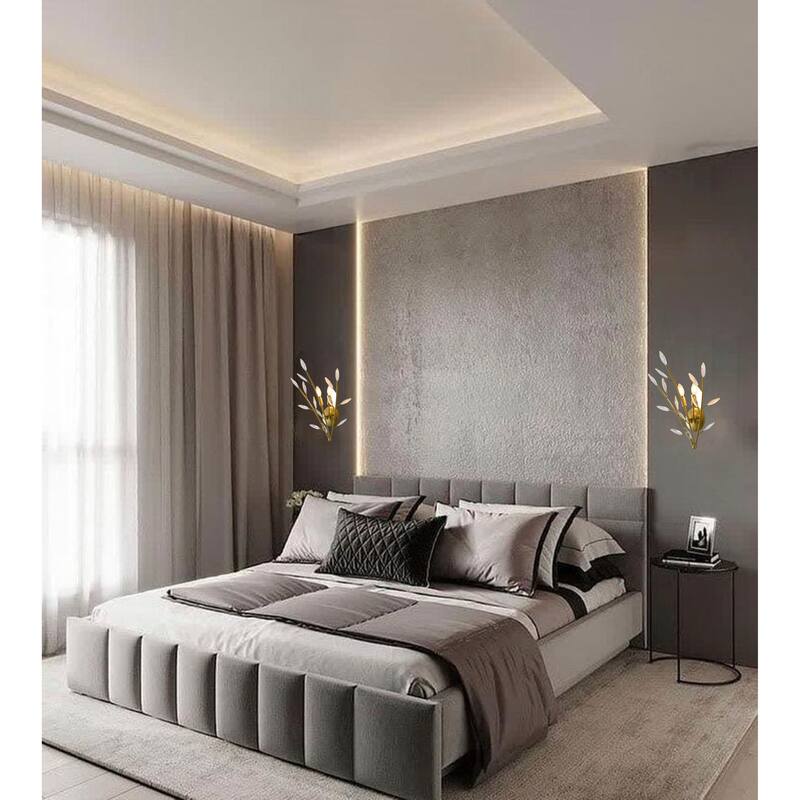 2-Light Gold Branch Wall Sconce With Clear Crystal Accents