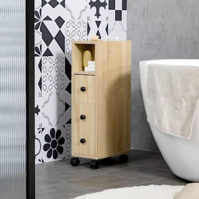 Oak Grain Storage Cart Cabinet with Drawer and Open Shelves for Small Spaces and Homes - 7" W x 11.75" D x 27" H
