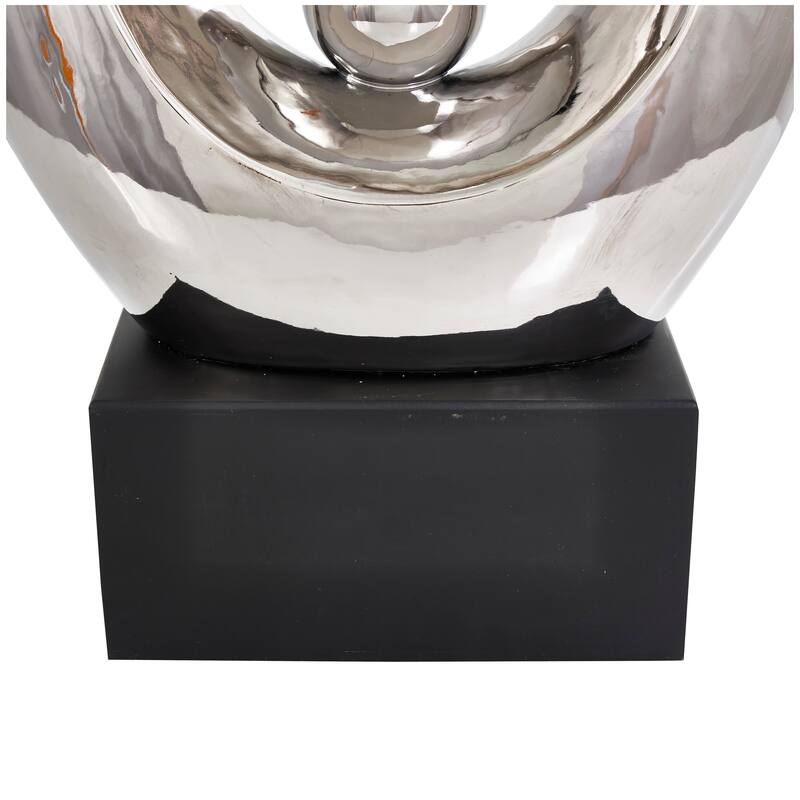 Silver Ceramic Looped Abstract Decorative Sculpture with Black Block Base