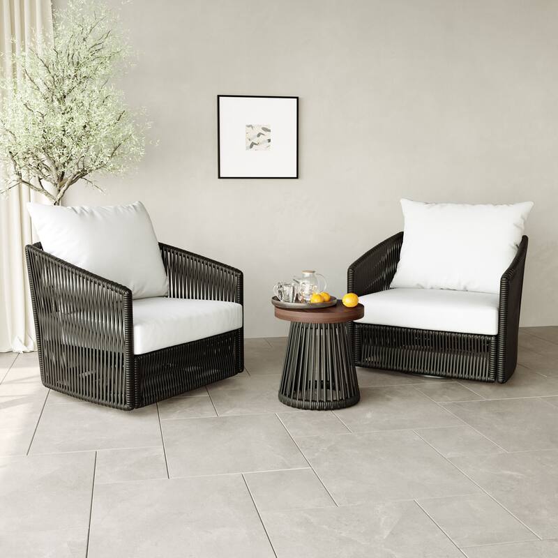 3-piece Cushioned Swivel Patio Wicker Furniture Set Outdoor Rattan Bistro Set