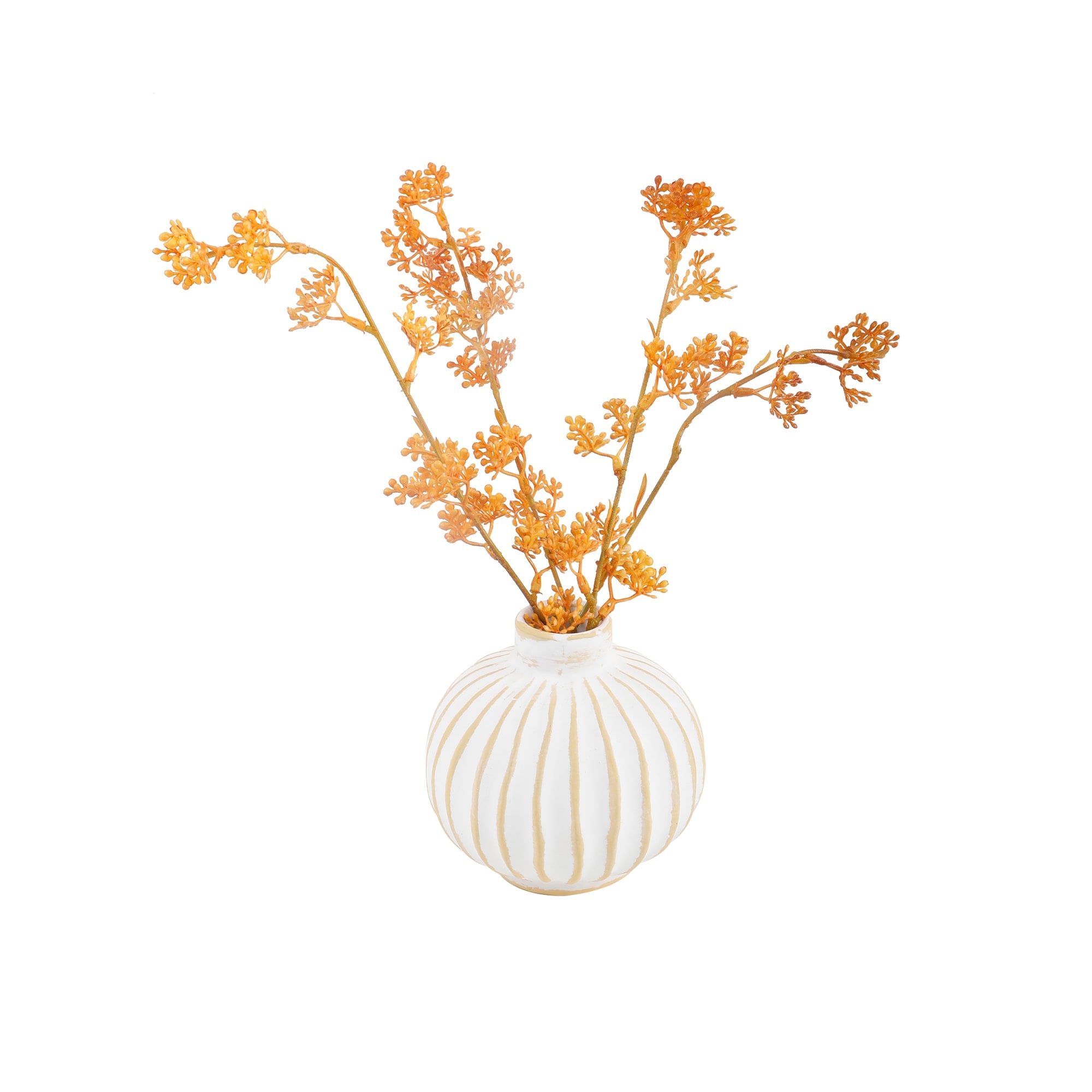 12" Faux Fall Branch in White Ceramic Vase 4.5"