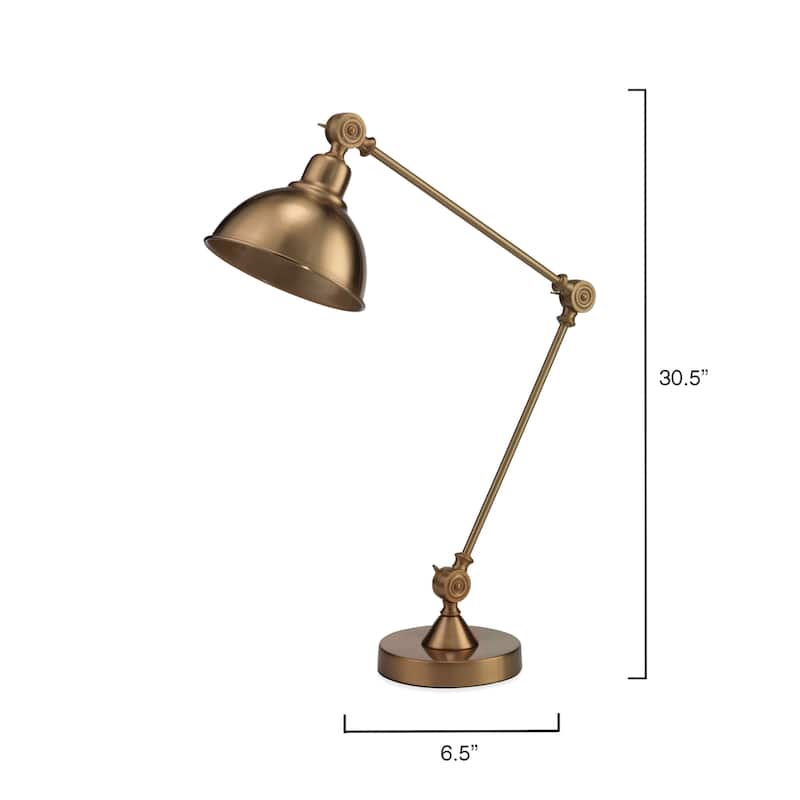 Alden Décor Timothy Metal Adjustable Table Lamp, Antique Brass