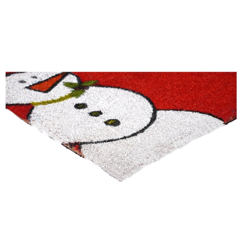 HomeRoots 24" X 36" Red White And Black Christmas Snowman Outdoor Coir Door Mat - 24.00' X '36.00