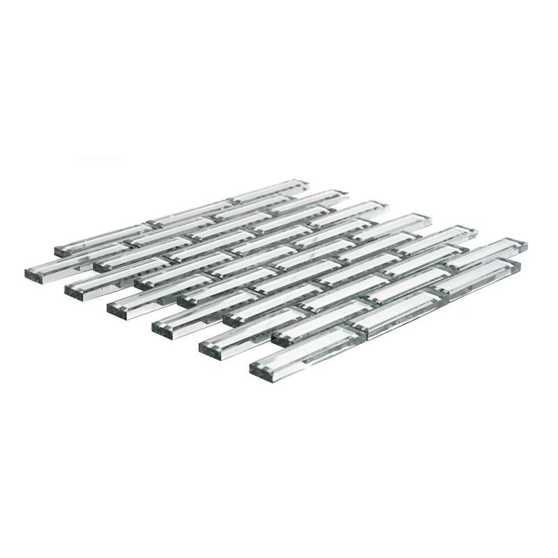 The Tile Life Beveled Brick 1x4 Silver Glass Backsplash Wall Tile