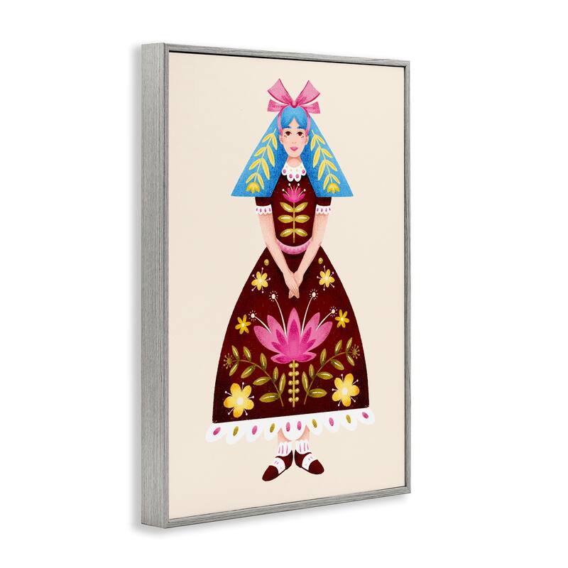 Stupell Blue Haired Folk Girl Framed Giclee Art Design By Hannah Moren