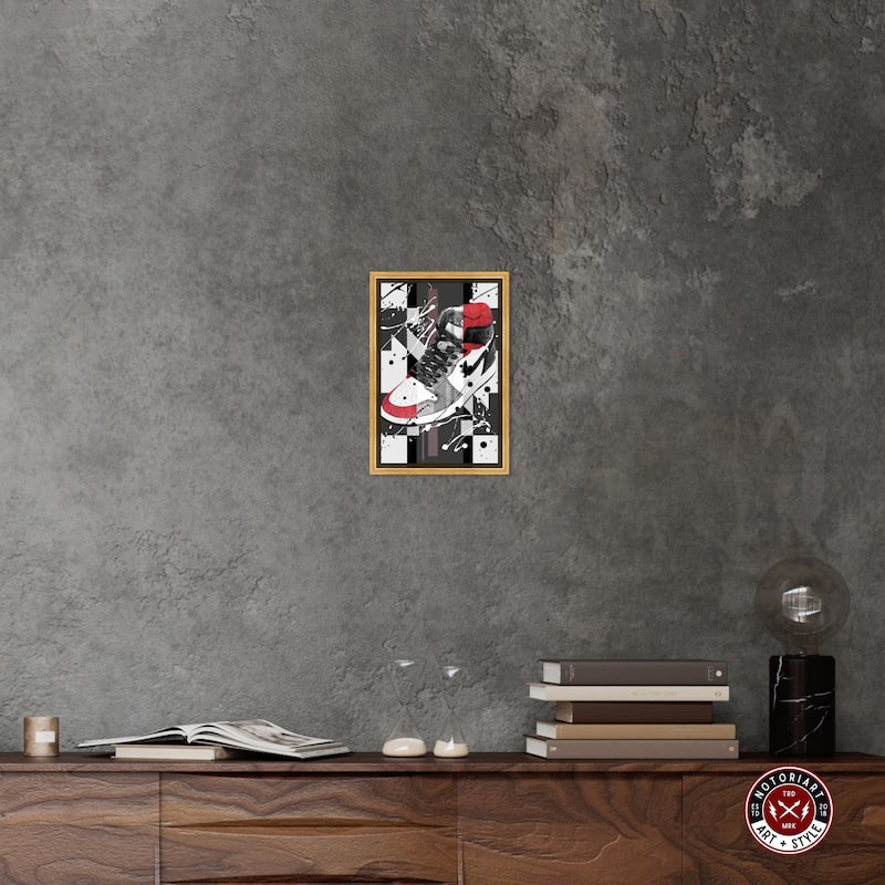 Notoriart Flashy Red Sneaker Framed Sneaker 1 Piece Canvas Wall Art