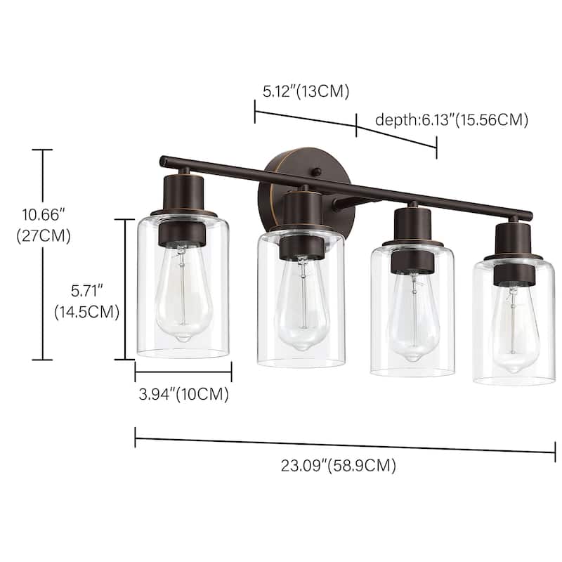 4-Light Clear Glass Shade Dimmable Bathroom Vanity Lights Wall Sconces