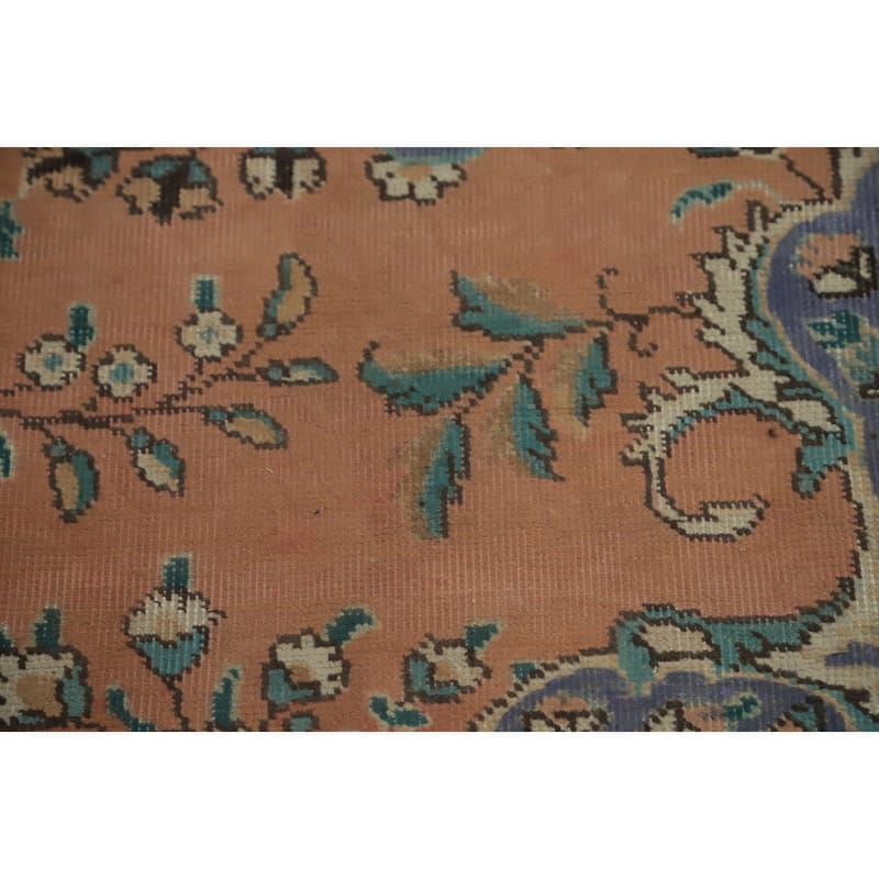 Hand Knotted Oriental 100% Wool Carpet Traditional Floral Oranges & Rust Tabriz Area Rug - 9' 7'' X 6' 8''
