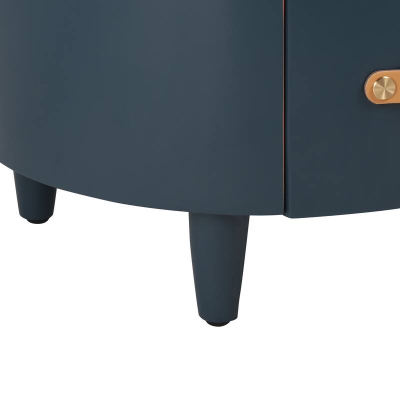 Contemporary Round Nightstand - Storage Drawer + Open Shelf, Curved Design, Easy Assembly (Blue)