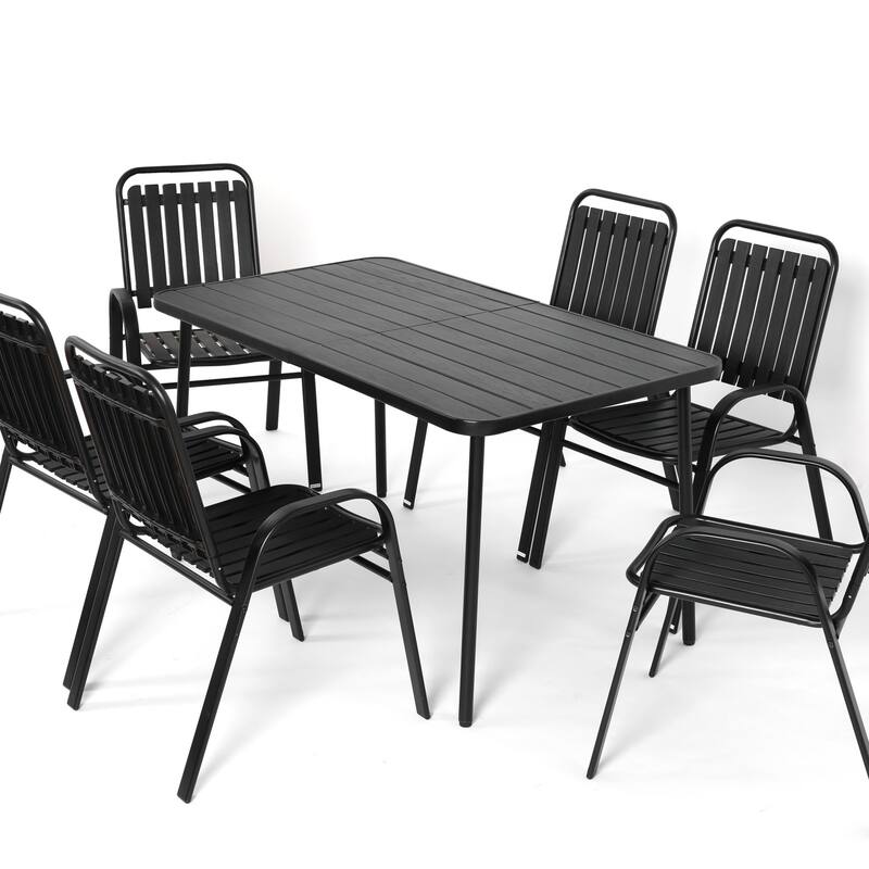 7 Pieces Patio Dining Set with Plastic Chairs and Steel Table