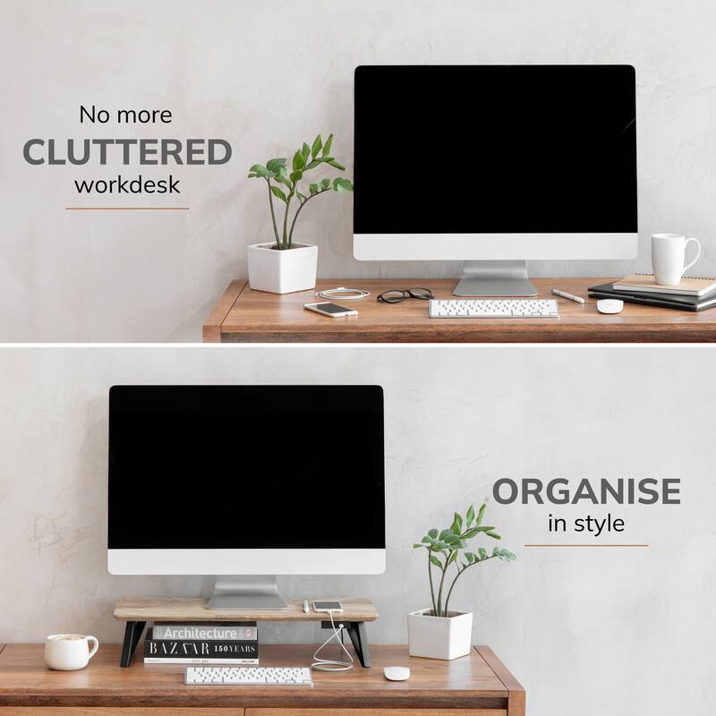 Jani Wood Monitor Stand Riser Desk - Ergonomic Design Stand, Desktop Organizer Table for Home, Office Workspace, Gaming Desk