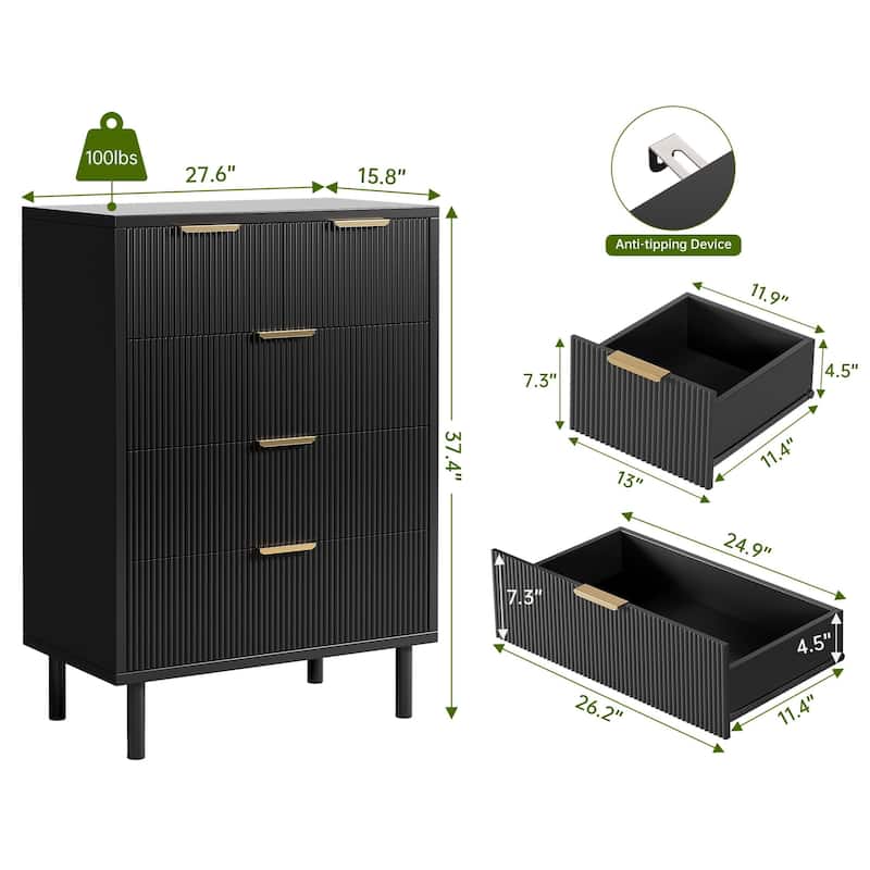 38'' Wave Fluted 5 Drawer Dresser, with Anti-Tipping Device